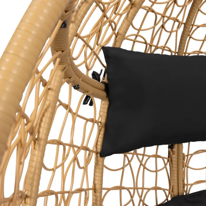 Fauteuil œuf suspendu effet rotin avec coussins noir