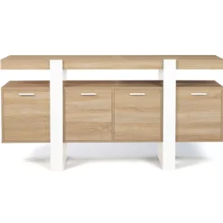 Grand buffet bois et blanc 160 cm 4 portes