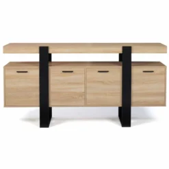 Grand buffet bois et noir 160 cm 4 portes