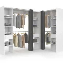 Grand dressing d’angle extensible 230x140x180 cm blanc