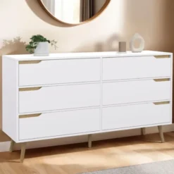 Grande commode blanche scandinave avec 6 tiroirs