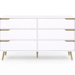 Grande commode blanche scandinave avec 6 tiroirs