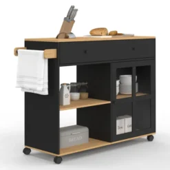 Grande desserte de cuisine avec placard vitré bois et noir