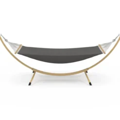 Hamac XL avec support métal effet bois et toile grise