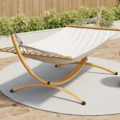 Hamac XL avec support métal effet bois et toile écrue