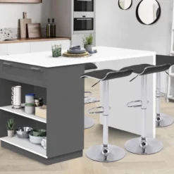Ilot central blanc et gris 130 cm pour 4 personnes