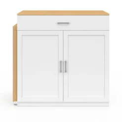 Ilot central bois blanc avec table à manger extensible