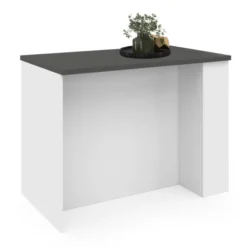 Ilot central bois blanc plan de travail gris anthracite
