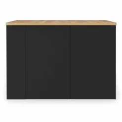 Ilot central bois noir avec plan de travail façon hêtre 120 cm