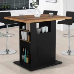 Ilot central bois noir et effet bois foncé 110 cm avec rangements
