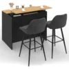 Ilot central 110 cm avec tablette relevable rectangulaire bois noir et façon hêtre
