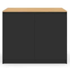Ilot central 110 cm avec tablette relevable rectangulaire bois noir et façon hêtre