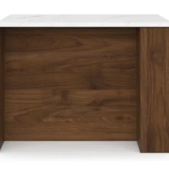 Ilot central 120 cm bois foncé effet noyer avec plan de travail effet marbre