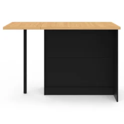 Ilot central 140 cm bois noir avec plan de travail façon hêtre
