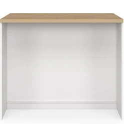 Ilot central 110 cm casserolier 3 tiroirs bois blanc avec plan de travail façon hêtre