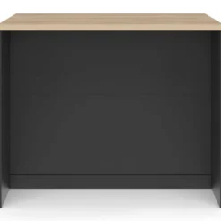 Ilot central 110 cm casserolier 3 tiroirs bois noir avec plan de travail façon hêtre