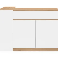 Ilot central 130 cm 2 personnes double plateau bois blanc avec plan de travail façon hêtre