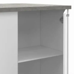 Ilot central de cuisine bois blanc et effet béton