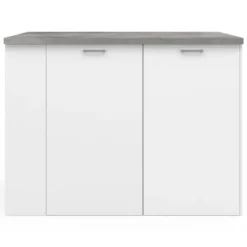 Ilot central de cuisine bois blanc et effet béton