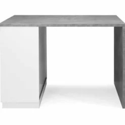 Ilot central effet béton et blanc 130 cm pour 4 personnes