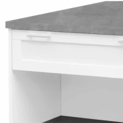Ilot central effet béton et blanc 130 cm pour 4 personnes