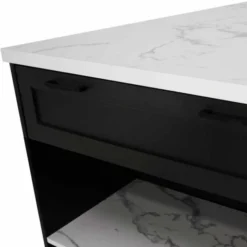 Ilot central effet marbre et noir 130 cm pour 4 personnes