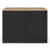Ilot central mange-debout 120 cm casserolier 6 tiroirs noir et plateau bois