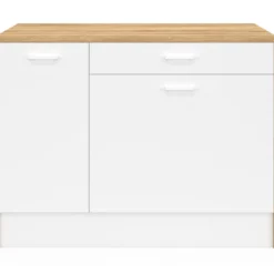 Ilot central maxi capacité de rangement bois et blanc