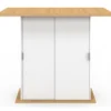 Ilot central 4 personnes 110 cm pied central avec rangement bois blanc avec plan de travail façon hêtre