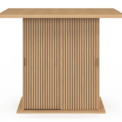 Ilot central 4 personnes 110 cm pied central avec rangement effet lattes tasseau de bois