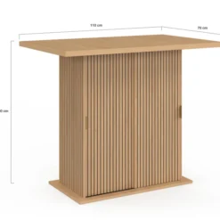 Ilot central 4 personnes 110 cm pied central avec rangement effet lattes tasseau de bois