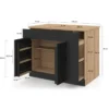 Ilot central portes avec rangements, tiroirs, rangement coulissant et plan de travail façon hêtre et noir