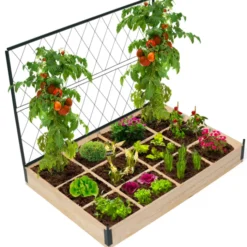 Kit complet 3 carrés potager et serre à tomates + treillis + housse