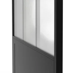 Kit porte coulissante verrière 83 cm en verre trempé givré, métal avec rail et fixations
