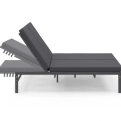 Lit bain de soleil double 182 cm métal avec matelas gris
