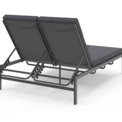Lit bain de soleil double 182 cm métal avec matelas gris