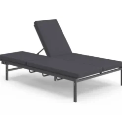 Lit bain de soleil double 182 cm métal avec matelas gris