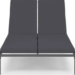 Lit bain de soleil double 182 cm métal avec matelas gris