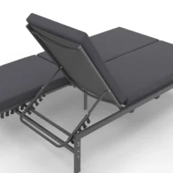 Lit bain de soleil double 182 cm métal avec matelas gris