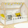 Lit cabane pour enfant blanc et hêtre 80x160 cm