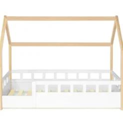 Lit cabane pour enfant blanc et hêtre 80x160 cm