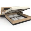 Lit coffre double avec tête de lit + tables de chevet intégrées et sommier 160 x 200 cm bois et noir