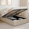 Lit coffre double avec tête de lit et sommier 140 x 190 cm velours beige