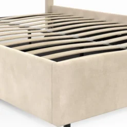Lit coffre double avec tête de lit et sommier 140 x 190 cm velours beige