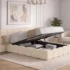 Lit coffre double avec tête de lit matelassée + tables de chevet intégrées et sommier 140 x 190 cm velours beige