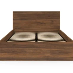 Lit coffre double avec tête de lit et sommier 140 x 190 cm effet noyer