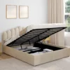 Lit coffre double avec tête de lit et sommier 160 x 200 cm velours beige