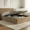 Lit coffre double avec tête de lit et sommier 140 x 190 cm velours taupe
