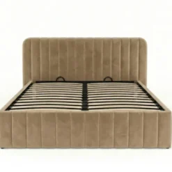 Lit coffre double avec tête de lit et sommier 140 x 190 cm velours taupe