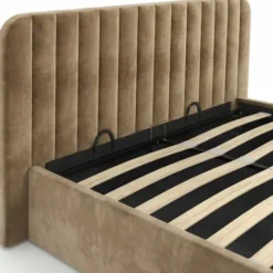 Lit coffre double avec tête de lit et sommier 140 x 190 cm velours taupe